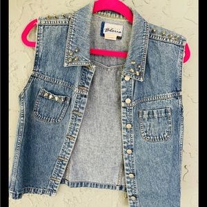 Vintage Denim Vest Studded Sleeveless Express Jacket Hand Made Punk